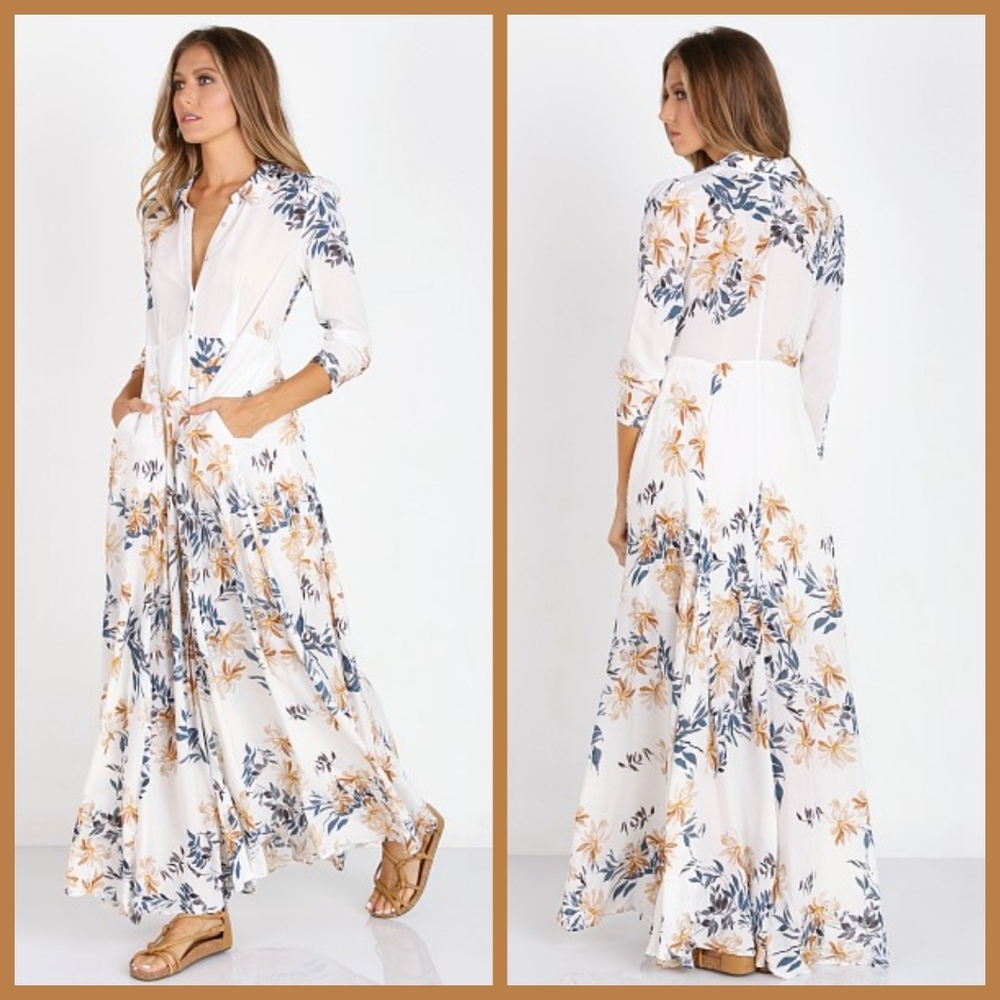 🍂Free People🍂 - Ivory "After The Storm" Maxi Dress - Picture 1 of 16